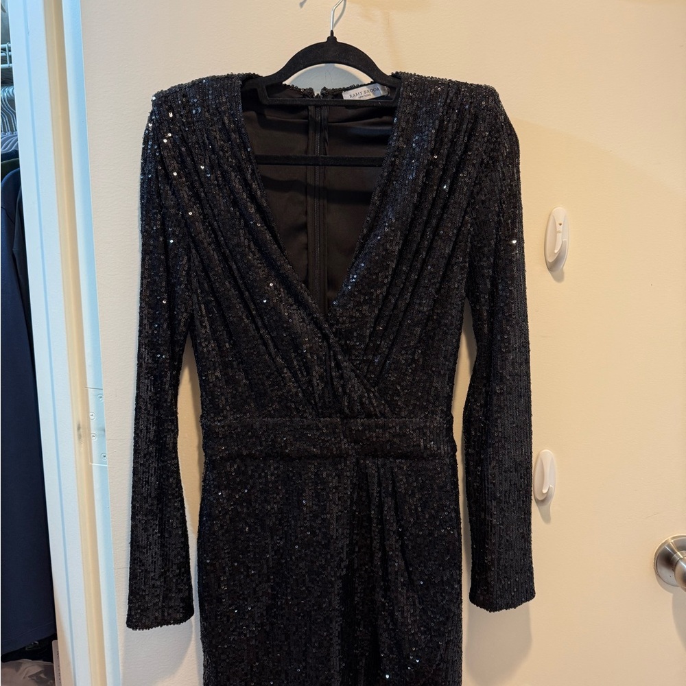 Ramy Brook Black Sequin Long Sleeve Dress